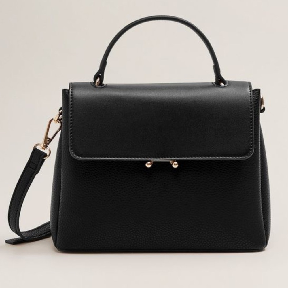 Mango Black Top-Handle Satchel with Gold Hardware